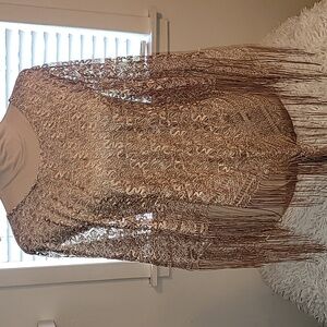 Lace Fringe Poncho Blouse in Gold